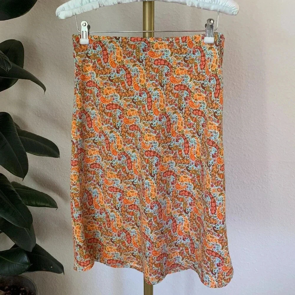 MYO Women's Lightweight Paisley A-Line Skirt Elastic Waist Size Medium